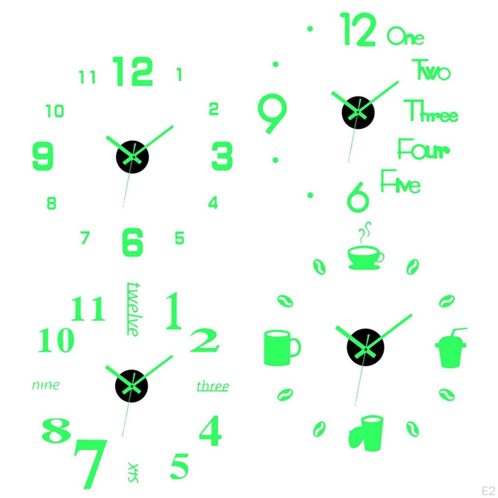 Acrylic Luminous Wall Clock Stickers 3 Clocks Glowing Non Ticking Frameless for Living