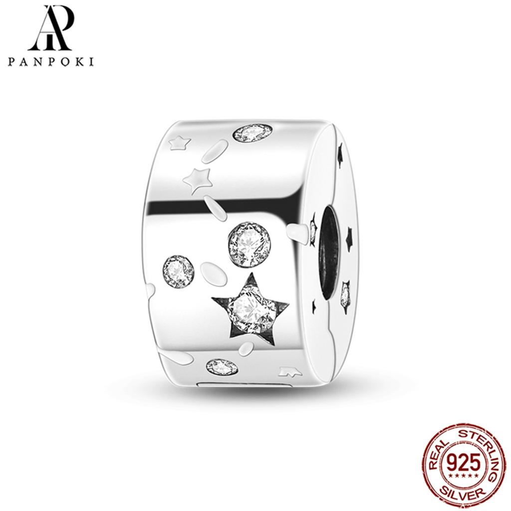PANPOKI SS925 Sterling Silver Fixed Clip Stopper Beads Fit Bracelets Necklace NEW Luxury Women Gift DIY Jewelry Making