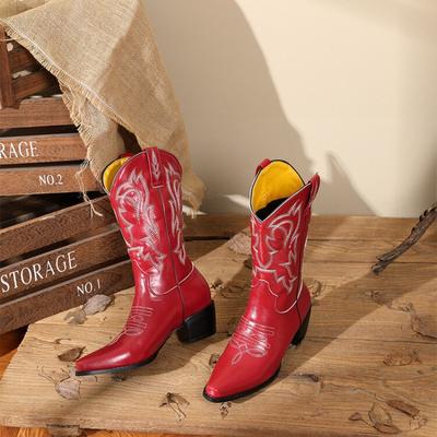 2024 Горячая Распродажа Женские ковбойские сапоги в стиле вестерн с винтажной вышивкой Ретро концертные ковбойские сапоги выше колена Женские высокие сапоги Botas Mujer