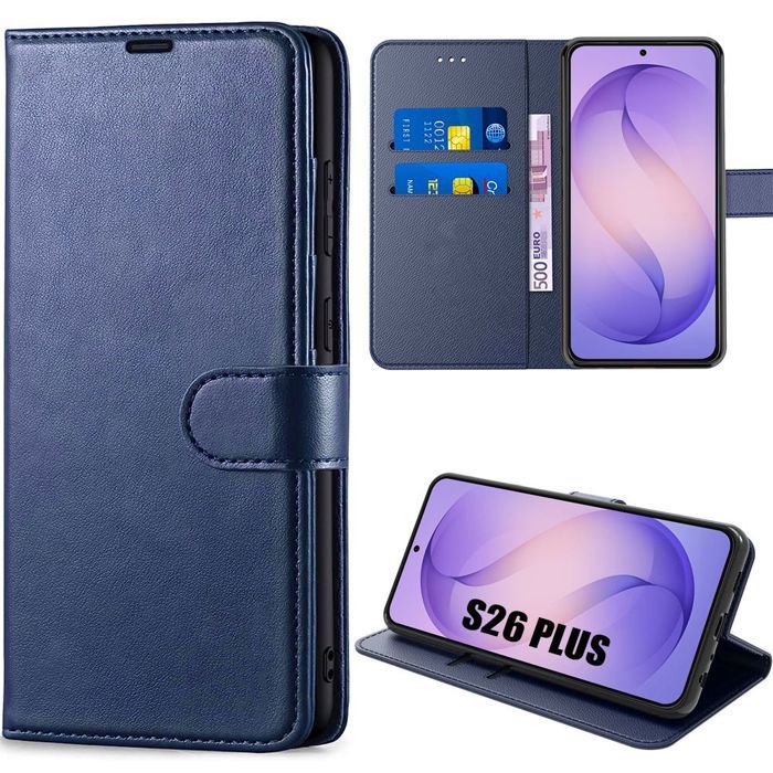 Coque Hybride - BOOLING - pour Samsung Galaxy S26 Plus - Antichoc Cuir Synthétique Bleu Marine