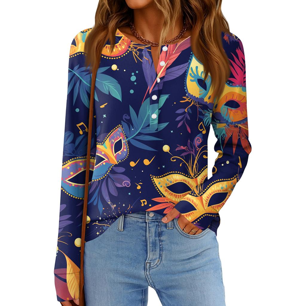 Женская модная свободная повседневная блузка с длинным рукавом и карнавальным принтом