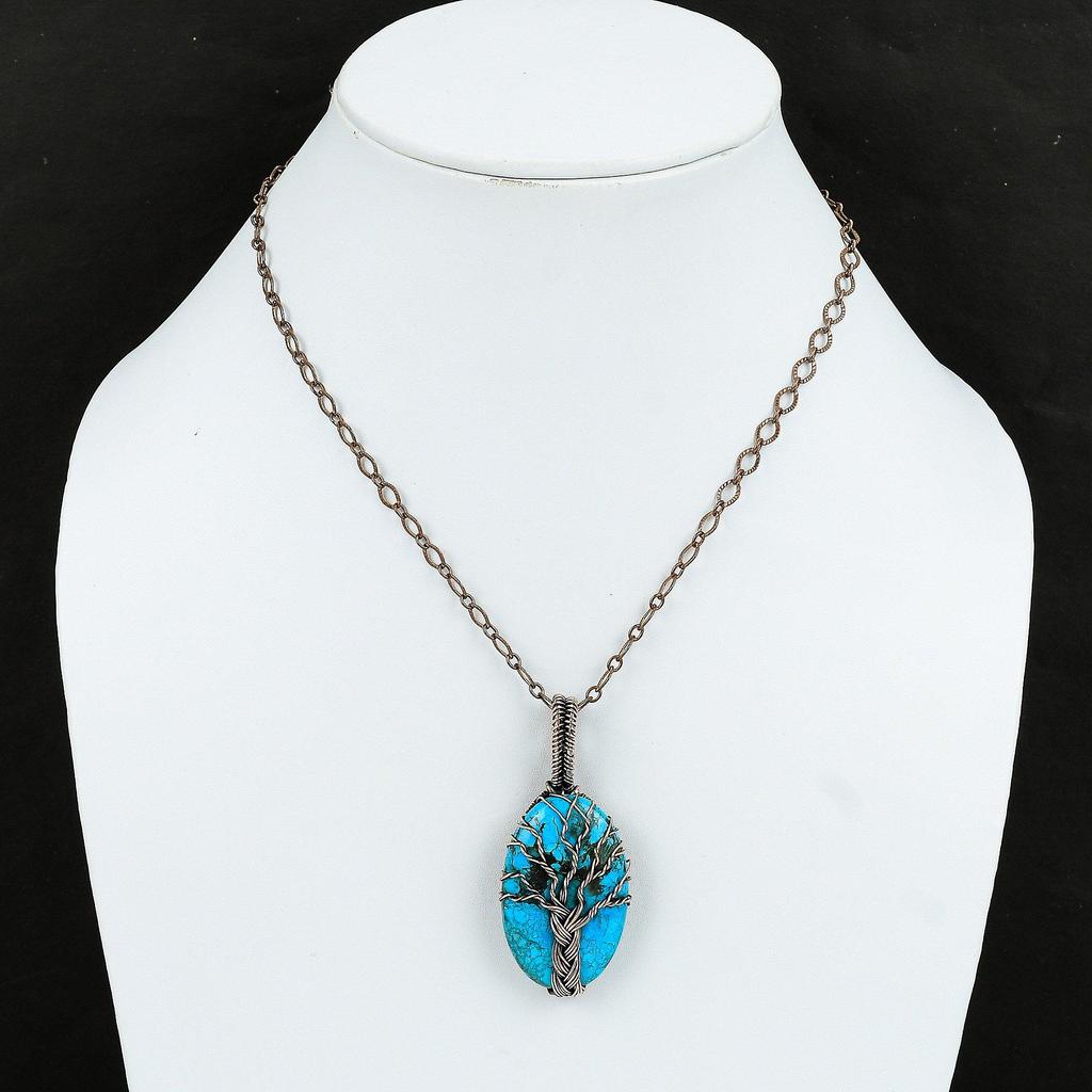 Подвеска из тибетской бирюзы «Дерево жизни», подвеска из драгоценных камней и меди, подвеска из проволоки, бирюзовая медная бижутерия, подарок для нее, подвески ручной работы