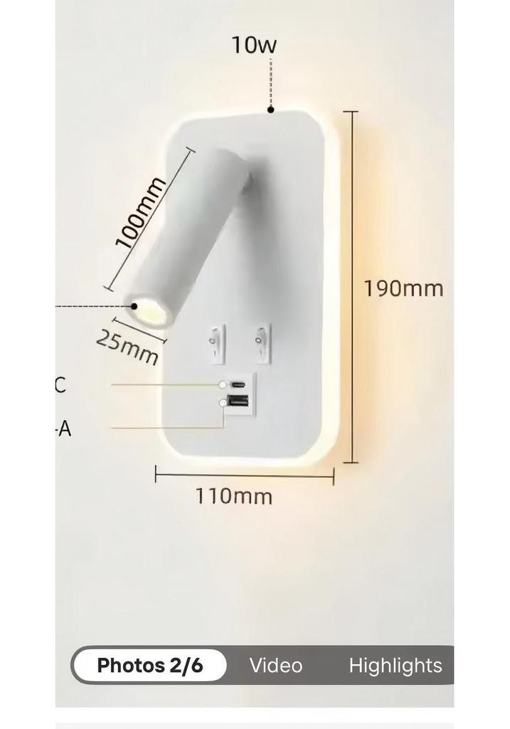 Светодиодная USB настенная лампа для чтения - Прикроватная и для кабинета