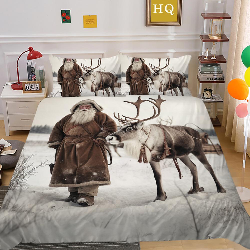 Рождественская карета, снежная сцена, 3D-принт, полиэстеровая наволочка, пододеяльник, набор из двух или трех предметов, можно