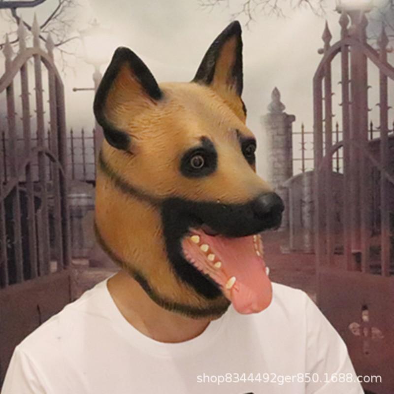 Dog Head Mask Latex Animal Costume Halloween Party Prop Shepherd Design