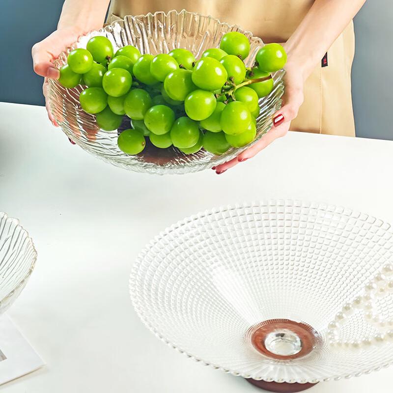 Стеклянная тарелка для фруктов и закусок Qinkai с деревянным основанием