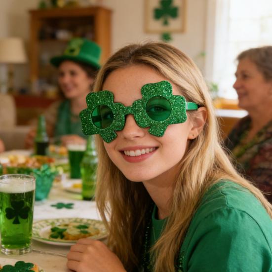 Очки на День Святого Патрика Блестящие Трилистник Бутылка Пива Очки для Глаз Зеленые Счастливые Ирландская Тема Фотобудка Реквизит для Домашней Вечеринки Подарки