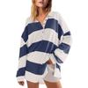 Женский модный полосатый пуловер с лацканами и длинными рукавами, спортивный повседневный топ-свитшот