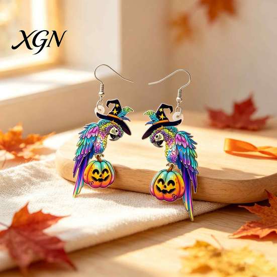 Fun Halloween Costume Jewelry 1 Pair Cute Acrylic Parrot Earrings, Tropical Animal Dangle Double Sided Full Color Earrings for Women, Summer