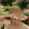 Beach Hat Hollow Design Large Eaves UV Blocking Colorful Flower Decoration Sun Protection