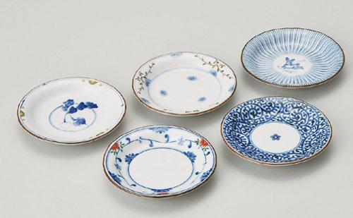Nishikai Toki Hasami Ware Small Plates, Dyed Nishiki-e Design, Gift Boxed, 12 cm Diameter, Set of 5, 31987