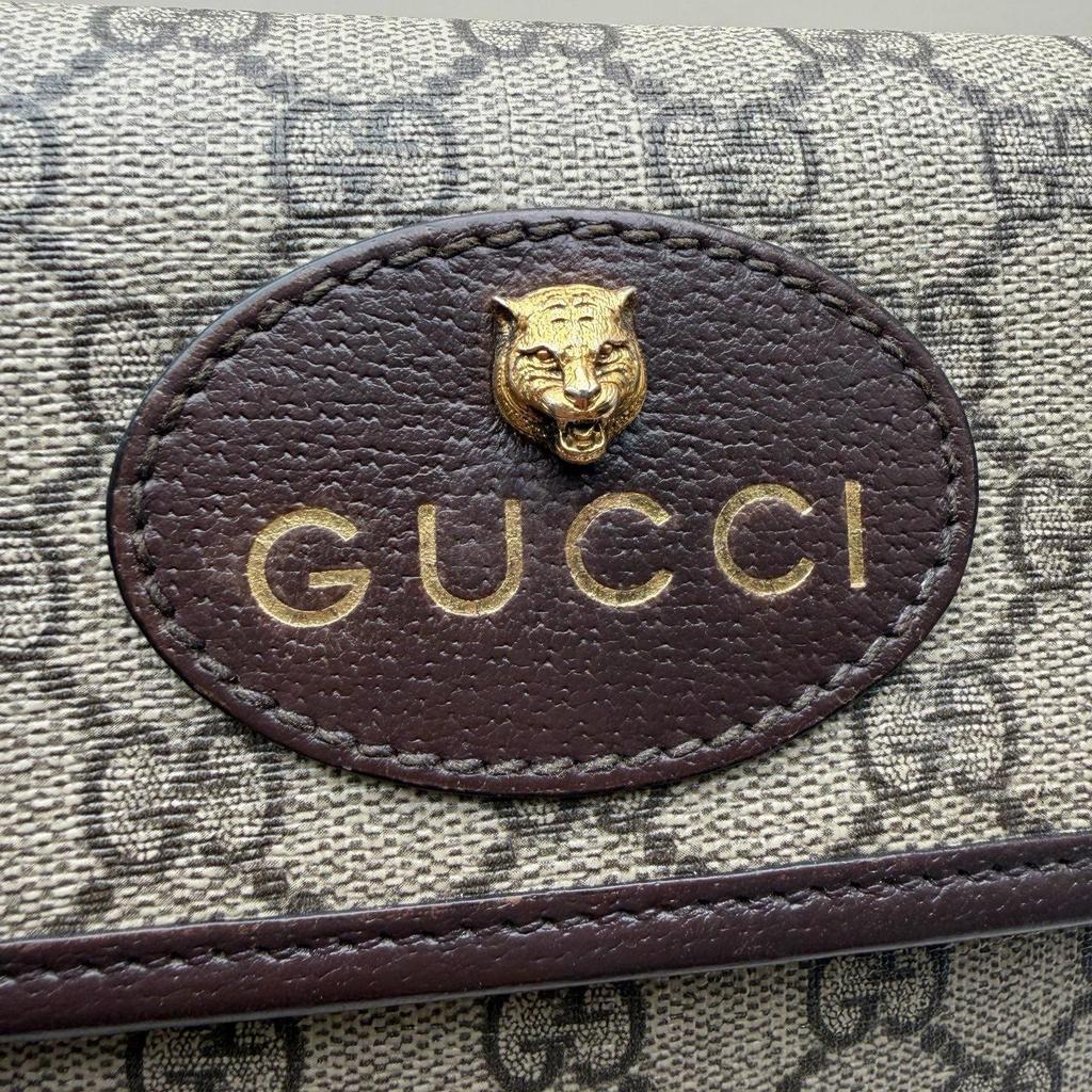 [Pre-Owned] Neo Vintage Series Gold Foil Logo Monogram Tiger Head Decorative Striped Shoulder Strap Canvas And Leather Messenger - Very Good #1JM4MRC