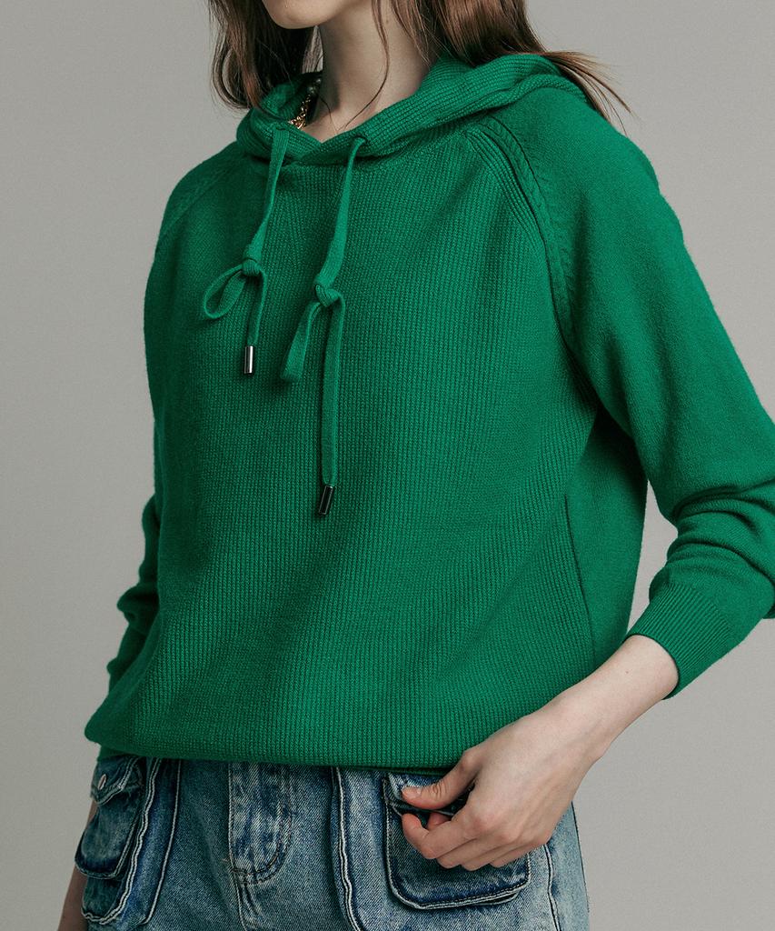 MAXZA Basic Raglan Hooded Rib Knit