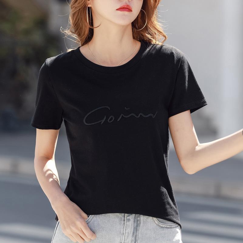 Летняя женская футболка с круглым вырезом и вышивкой букв, свободные топы с короткими рукавами