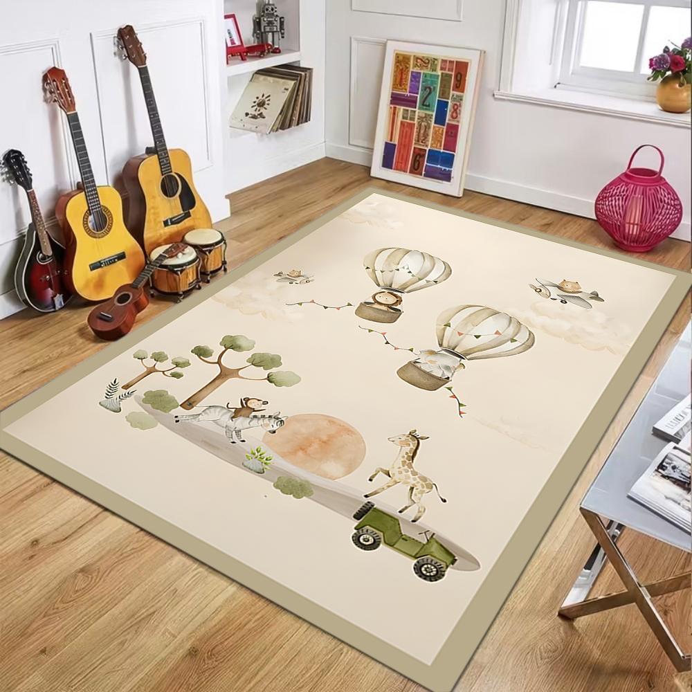 Light Color Children's Animal Hot Air Balloon Pattern Carpet Cute Kids Room Decor Soft Mat for Bedroom Living Room