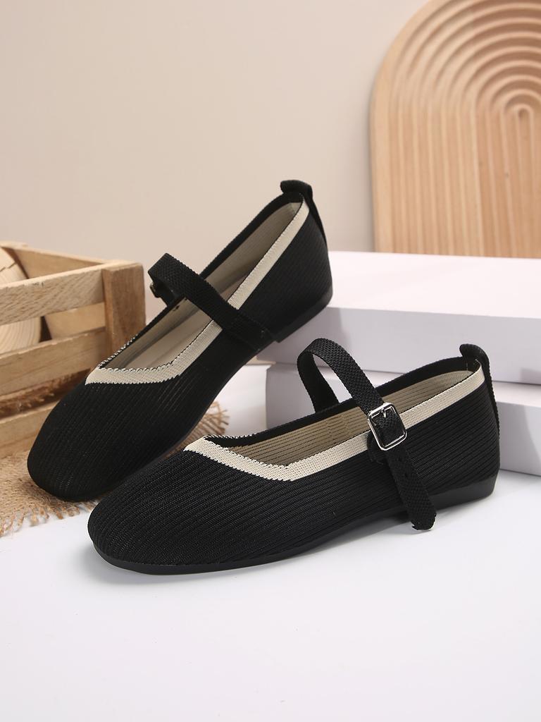 Single Shoes Women's Buckle Retro Breathable Color Matching Lazy Shoes European and American Foreign Trade Flat-soled Single Shoes Large Size Fly-wove