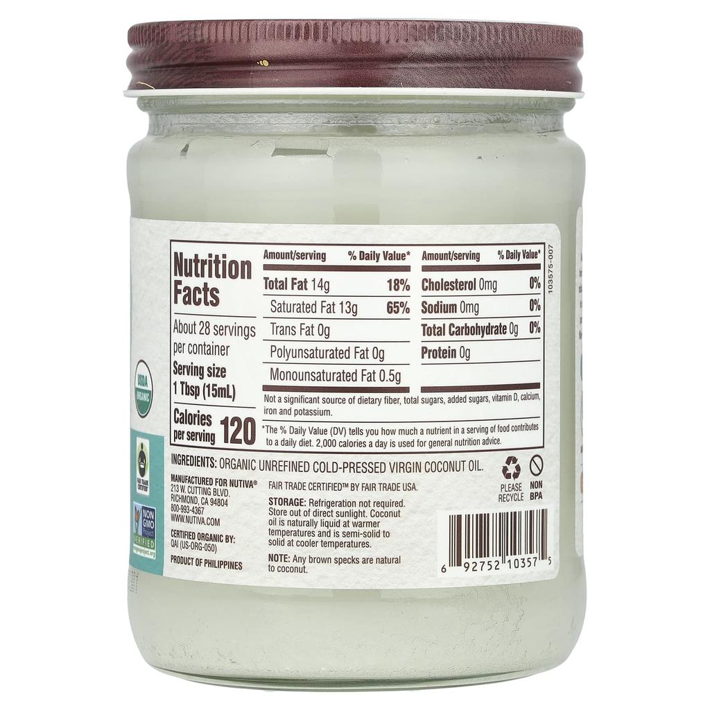 Nutiva Органическое кокосовое масло первого отжима, 14 жидких унций (414 мл)