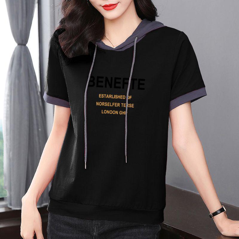 Women's 100% Cotton Hooded Short Sleeve Slimming Korean-Style Summer Sweatshirt (2024)