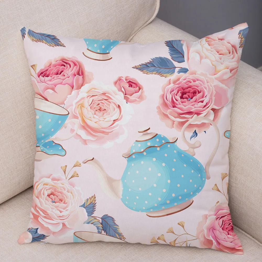 Nordic Style Rose Flower And Birds Pillow Case Cushion Cover For Car Sofa Super Soft Plush Decor Flower Plant Animal Pillowcase