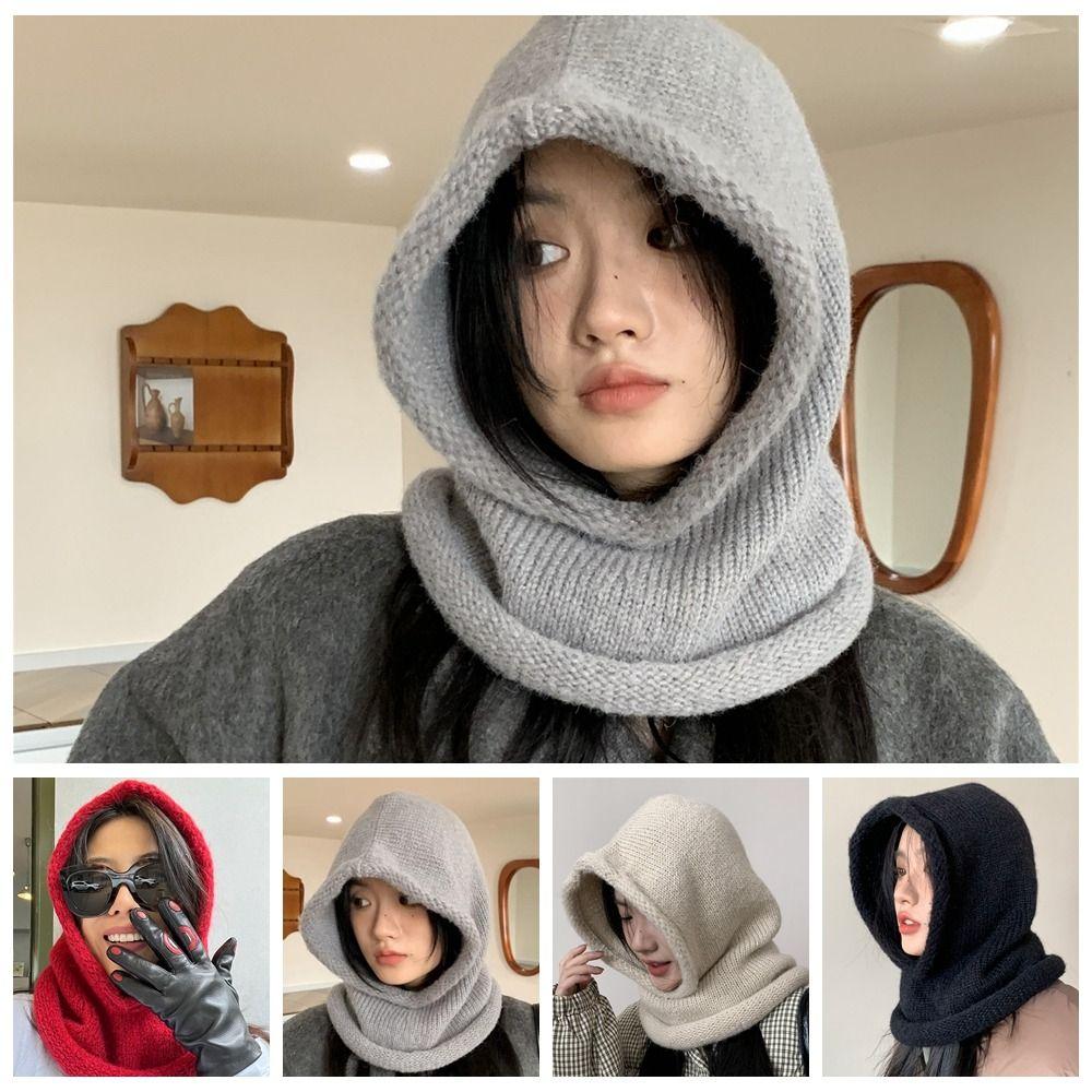 Woolen Knitted Balaclava Hat Windproof Neck Collar Beanies Cap Cute Hooded Cap  Male/Female