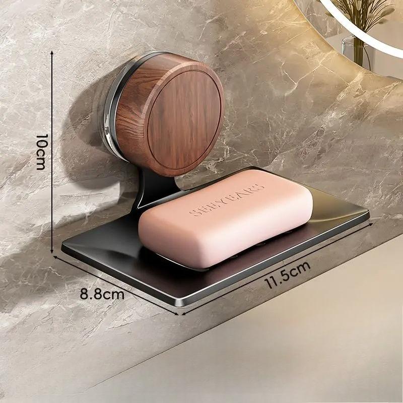 Nordic Style No Need To Drill Holes Wall-mounted Walnut Wood Soap Dish Suction Cup Soap Box Bathroom Toilet Draining Soap Rack