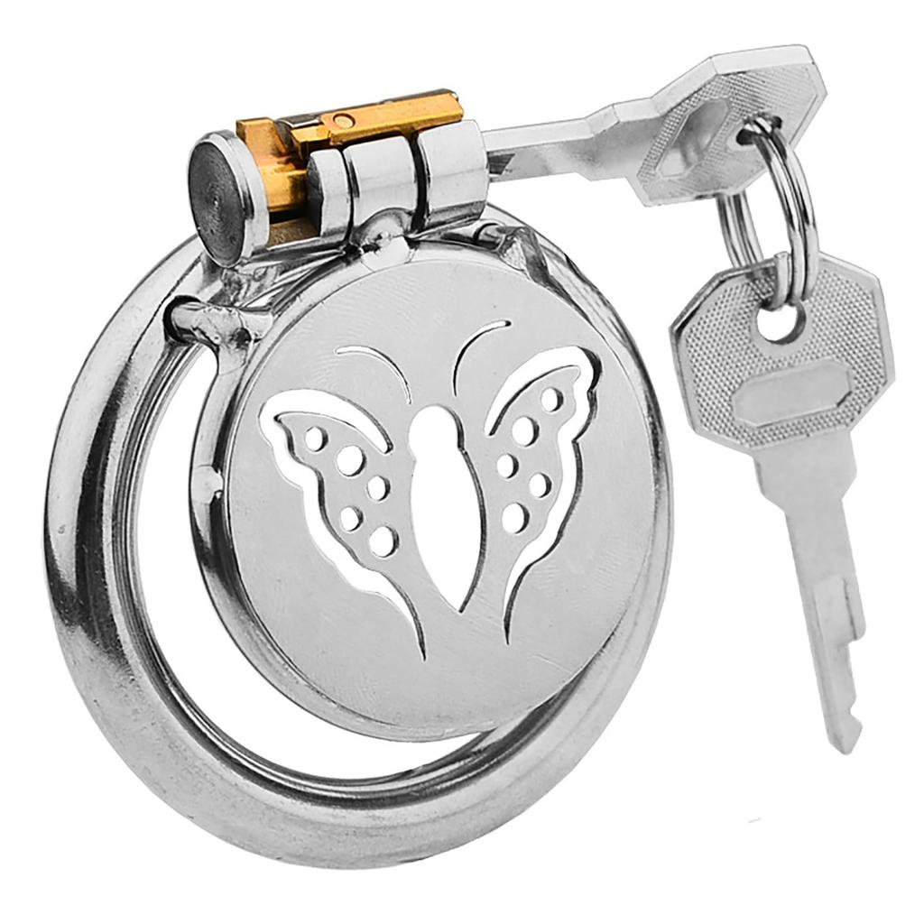 Orirya Chastity Belt for Men Extra Small Stainless Steel Flat Chastity Device with Key Butterfly Design Restraints Adult Goods for Men SM Goods