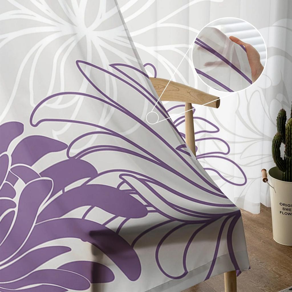 Purple White Flower Floral Chrysanthemum Tulle Curtains Modern Living Room Kitchen Chiffon Curtain Bedroom Sheer Valance Curtain