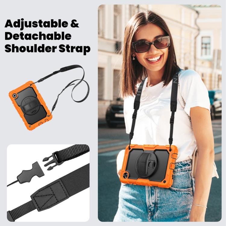 Silicone Hybrid PC Tablet Case With Shoulder Strap For Samsung Galaxy Tab A11 / A9, Kickstand Raised Camera Anti-Scratch Cover