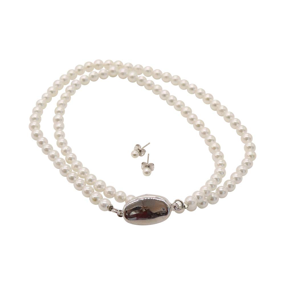 Набор Sakuya с жемчугом из ракушки, жемчужное ожерелье и серьги с шкатулкой для украшений, 4 мм x 42 см, Белый, Art-Set-442Whitep