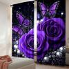 2Pcs Purple Roses Curtains Butterfly Flowers Romantic Valentine'S Day Curtains Adults Xmas Decor Starry Sky Galaxy Dreamy