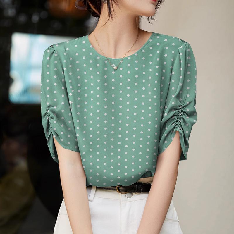 ZANZEA Женская повседневная летняя блузка с коротким рукавом в горошек