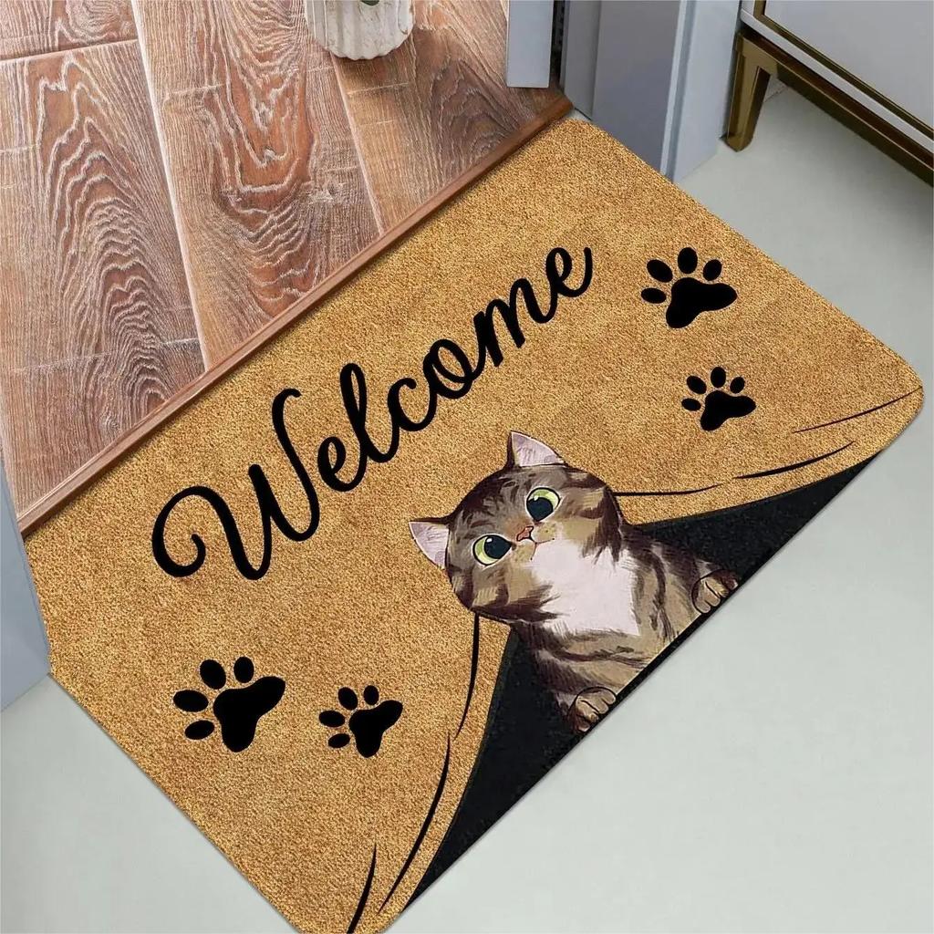 Cute Cat Pattern Entrance Door Mat Welcome Mat Bathroom Kitchen Non-slip Floor Carpet Washable Bedroom Home Decoration Small R
