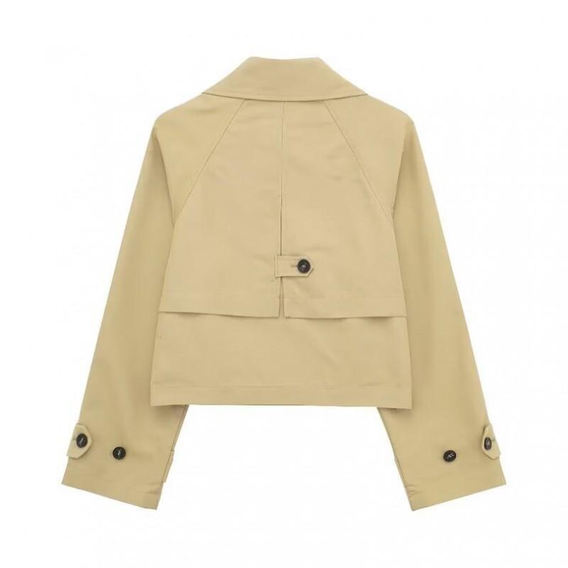 Womens Short Trench Jacket Casual Loose Fit Street Style Outerwear