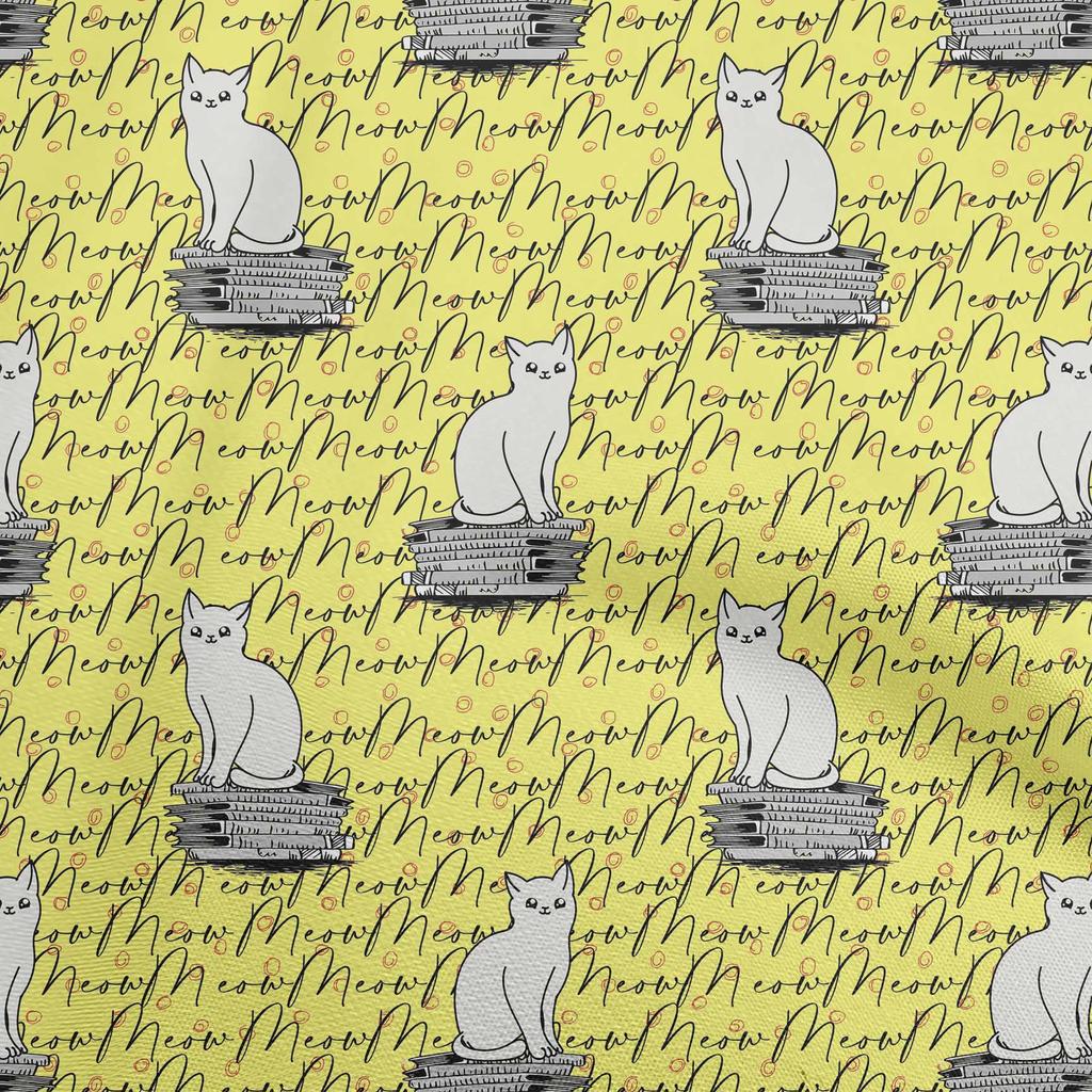 oneOone Cotton Flex Bluish Violet Fabric Animal Cat With Text Texture Craft Projects Decor Fabric Printed By The Yard 40 Inch