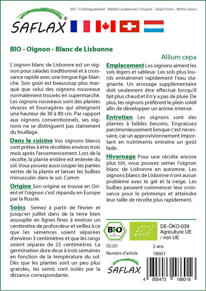 SAFLAX Garden in the Bag - Органический - Салатный лук - Белый Лиссабон - 150 семян - С субстратом в подходящем стоячем пакете - Allium cepa
