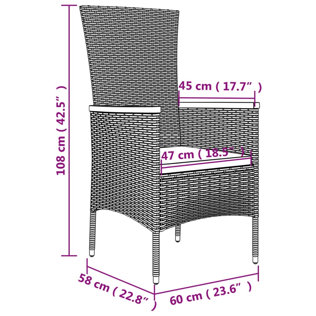 5 Piece Garden Dining Set with Cushions Gray Poly Rattan