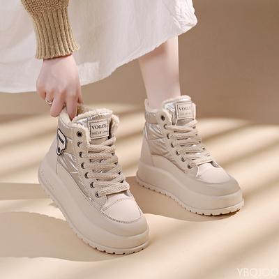 Модные зимние ботинки на толстой подошве 2024 Новые зимние женские ботинки с высоким голенищем и толстым вельветом Универсальные хлопковые туфли для женщин Zapatos Mujer