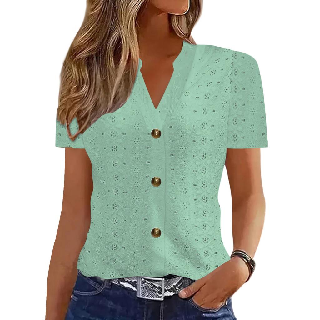 Женские топы, нарядные, повседневные, с V-образным вырезом, однотонные, с коротким рукавом, повседневные топы, летняя рубашка