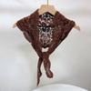 Ethnic Style Knitted Triangle Scarf White Fart Curtain All-match Crochet Flower Scarves  Female