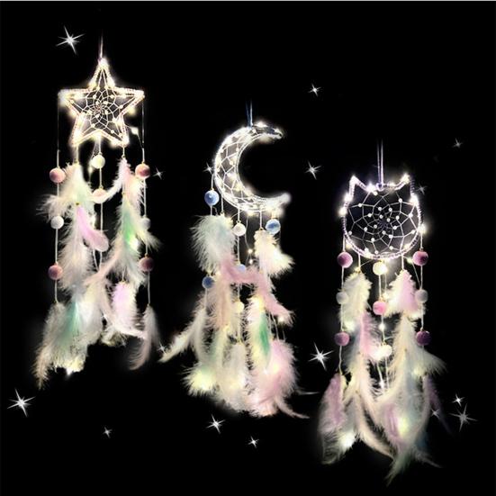 Colorful Feather Dream Catcher with Lamp Strip Living Room Girls Bedroom Wall