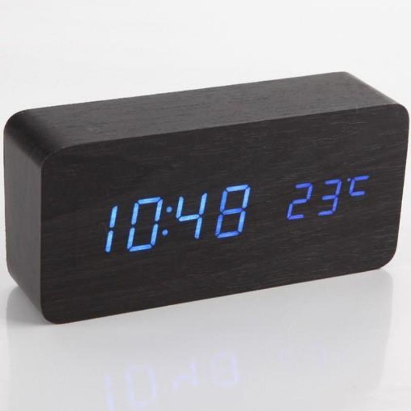Wooden Clock Thermometer Electronic Clock Creative Wooden Student Alarm Clock Triangle Digital Clock