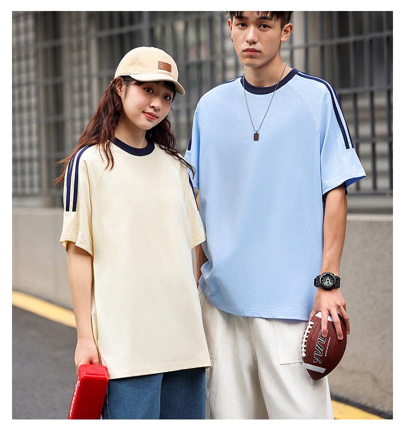 2024 Мужская модная футболка из хлопка с коротким рукавом и заниженной линией плеч из двойной пряжи - повседневный спортивный топ