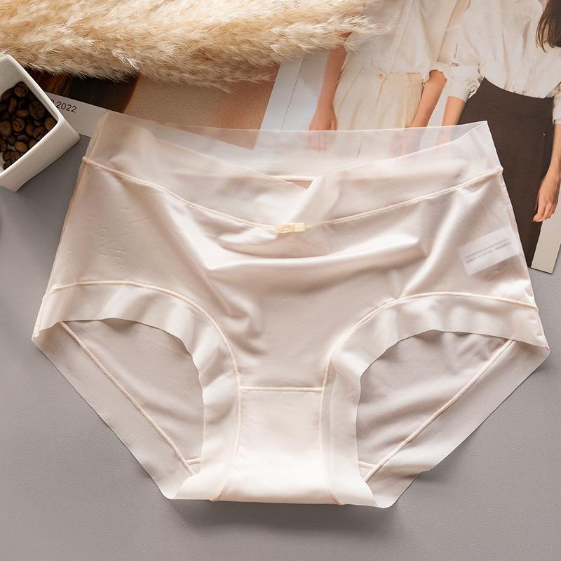 Нижнее белье для женщин Шелковые трусики-трусы Ice Silk No Hip Clip No Trace Lingerie Triangle Mid Талия Размер Большие трусики