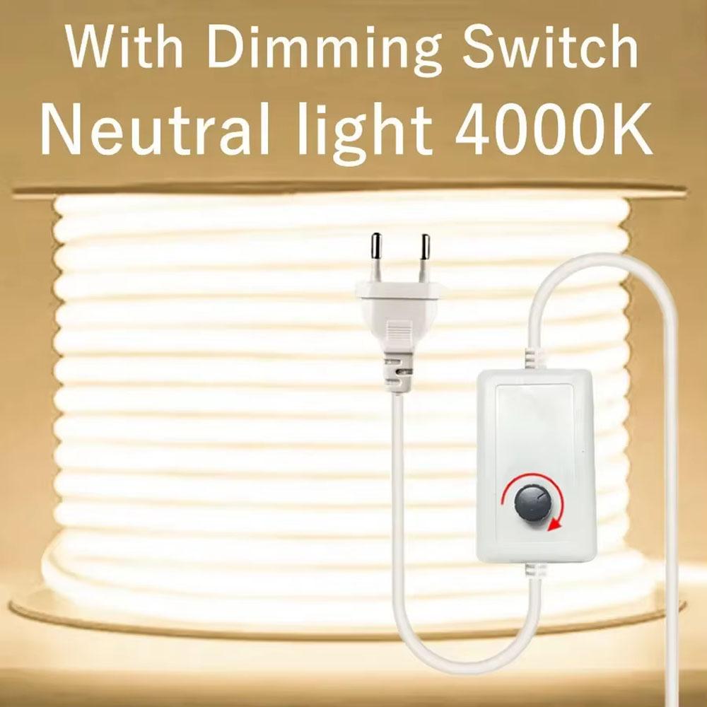 220V Led Strip Waterproof Lens COB Flexible Ribbon With Switch/Dimmable EU Plug For Room Bedroom Kitchen Outdoor Garden Lighting