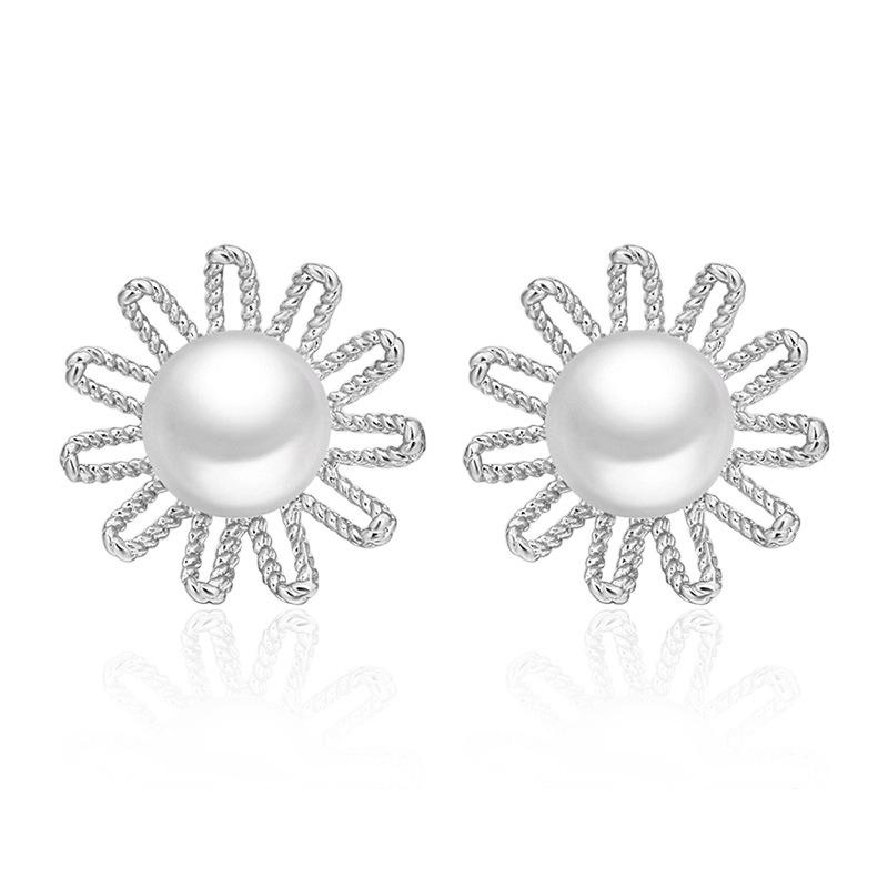 Идиллические милые цветочные ромашки, пресноводные жемчужные серьги-гвоздики, корейская мода, посеребренные серьги-хризантемы