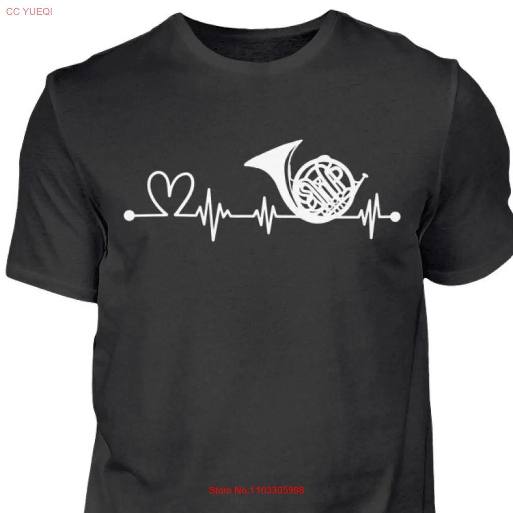 French Horn Heartbeat Player Musician Unisexs T Shirt Vintage Soft Unisex Slightly Stylish Streetwear Breathable