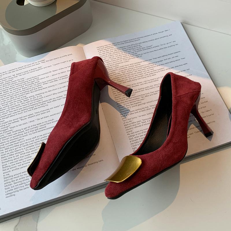 Suede Pointed High Heels Women's Versatile Light Mouth One-pedal Single Shoes Fashion Medium Heel Fine Heel Leopard Print Work Shoes Occupation