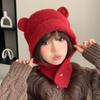 Шапка Женская Осенне-зимняя Милая Шапка с Медведем Уличная Теплая Защита Ушей Шапка-пуловер Шапка Цвета Анкора Красная Шерстяная Шапка Лей Фэн