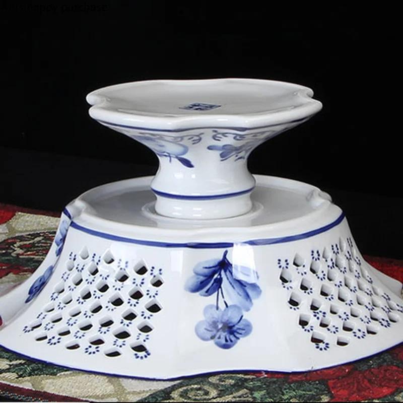 Полая тарелка для фруктов Керамическая тарелка Высокие ножки Фруктовница Миска для закусок Декоративная посуда Поднос для еды Корзина для фруктов Украшения для хранения