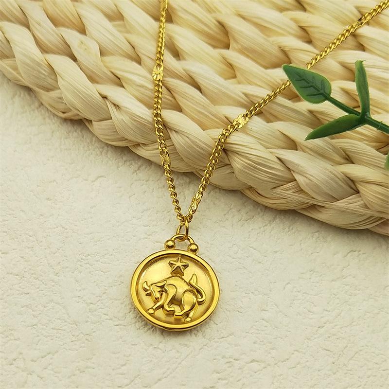 Маленькие и универсальные украшения для темперамента, рельеф из нержавеющей стали с изображением двенадцати знаков зодиака, круглая подвеска, ожерелье из титановой стали